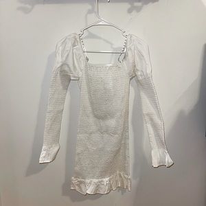 Square Neck Shirred White Mini Dress